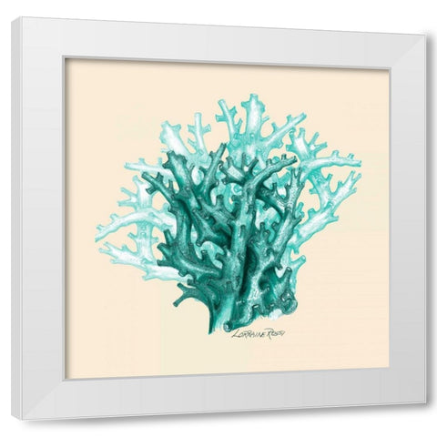 Teal Beige Coral White Modern Wood Framed Art Print by Rossi, Lorraine