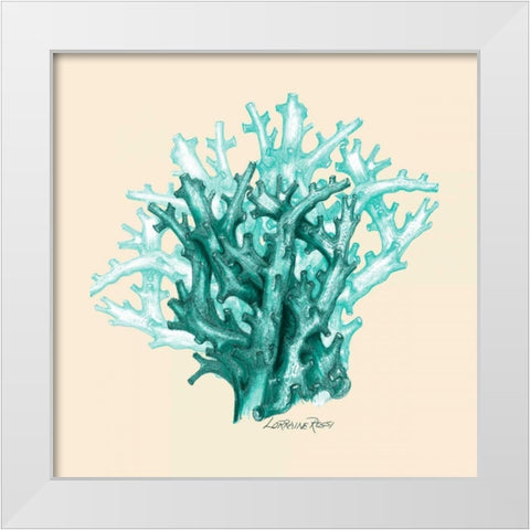Teal Beige Coral White Modern Wood Framed Art Print by Rossi, Lorraine