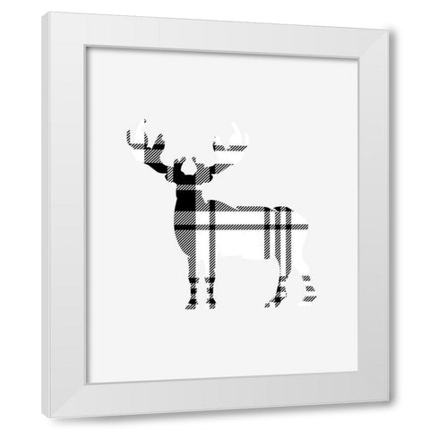 Tartan Deer White Modern Wood Framed Art Print by Straatsma, Leah