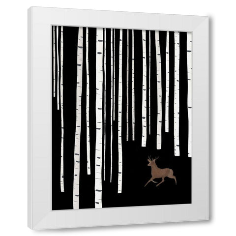 Deer In Birch Woods White Modern Wood Framed Art Print by Straatsma, Leah