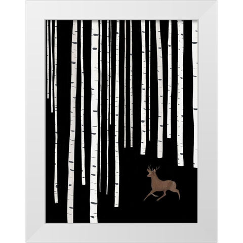Deer In Birch Woods White Modern Wood Framed Art Print by Straatsma, Leah