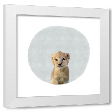 Baby Lion Circle Gray White Modern Wood Framed Art Print by Straatsma, Leah