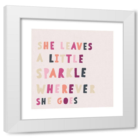 Square Pink She Leaves Sparkle White Modern Wood Framed Art Print by Straatsma, Leah