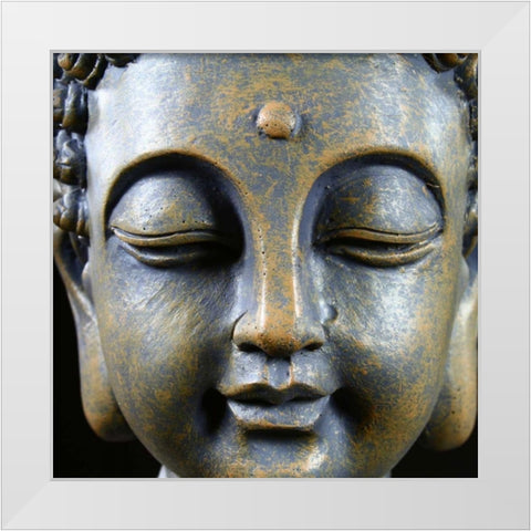 Buddha Smile White Modern Wood Framed Art Print by KUMA