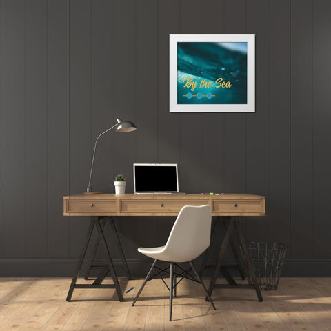 By the Sea Saffron Teal 3 White Modern Wood Framed Art Print by Hogan, Melody