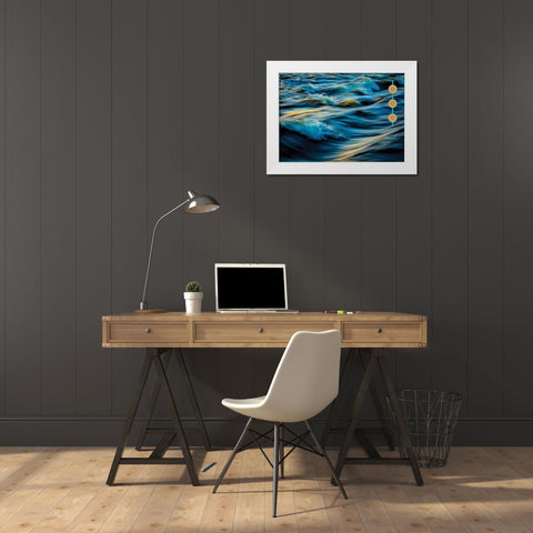 By the Sea Saffron Teal 4 White Modern Wood Framed Art Print by Hogan, Melody