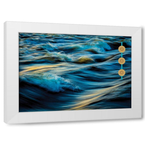 By the Sea Saffron Teal 4 White Modern Wood Framed Art Print by Hogan, Melody