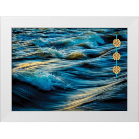 By the Sea Saffron Teal 4 White Modern Wood Framed Art Print by Hogan, Melody
