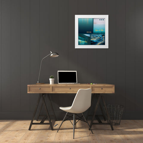 By the Sea Saffron Teal 5 White Modern Wood Framed Art Print by Hogan, Melody