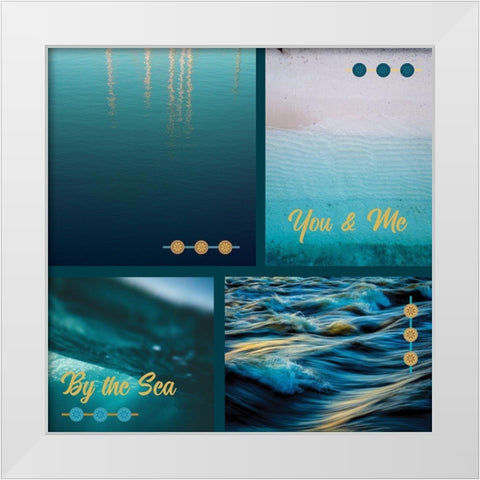 By the Sea Saffron Teal 5 White Modern Wood Framed Art Print by Hogan, Melody