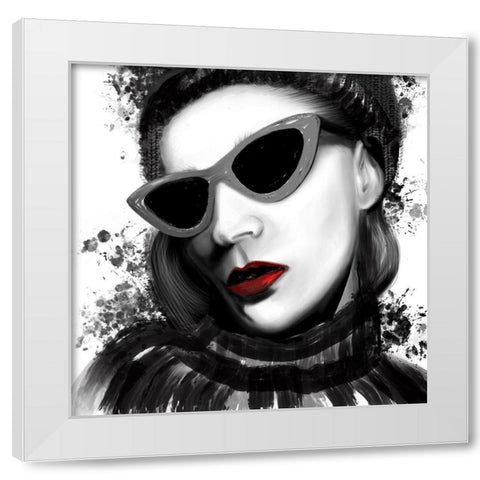 Fashion Portrait Red Lips 1 White Modern Wood Framed Art Print by Hogan, Melody