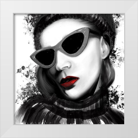 Fashion Portrait Red Lips 1 White Modern Wood Framed Art Print by Hogan, Melody
