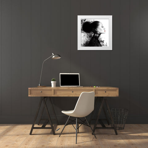 Fashion Profile Red Lips 1 White Modern Wood Framed Art Print by Hogan, Melody