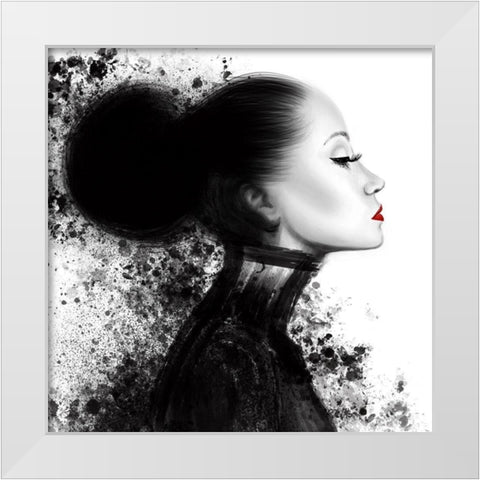 Fashion Profile Red Lips 1 White Modern Wood Framed Art Print by Hogan, Melody
