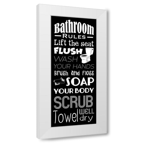 Bath Rules BW White Modern Wood Framed Art Print by Prime, Marcus