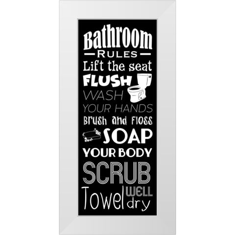 Bath Rules BW White Modern Wood Framed Art Print by Prime, Marcus