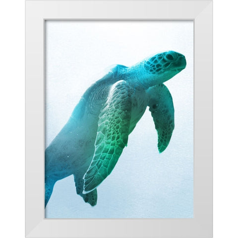 Floating Turtle White Modern Wood Framed Art Print by Prime, Marcus