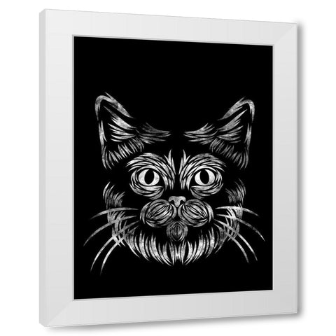Cat In The Night White Modern Wood Framed Art Print by Prime, Marcus