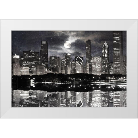 Full Moon Chicago 2 White Modern Wood Framed Art Print by Prime, Marcus
