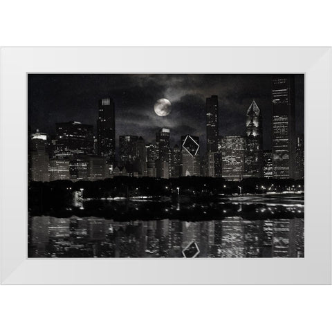 Full Moon Chicago White Modern Wood Framed Art Print by Prime, Marcus