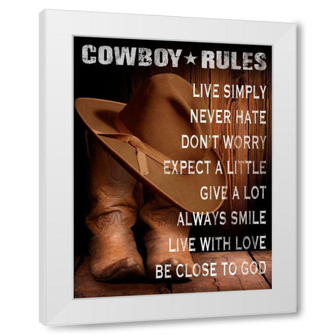 Cowboy Rules White Modern Wood Framed Art Print by Prime, Marcus