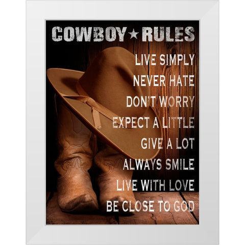 Cowboy Rules White Modern Wood Framed Art Print by Prime, Marcus