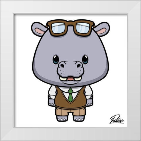 Hudson Hippo White Modern Wood Framed Art Print by Prime, Marcus