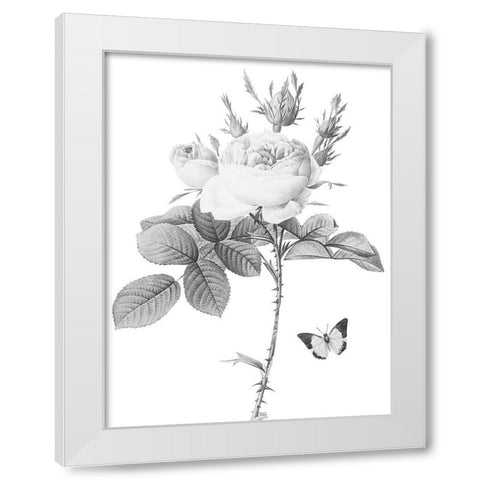 Greyscale Floral White Modern Wood Framed Art Print by Villa, Mlli
