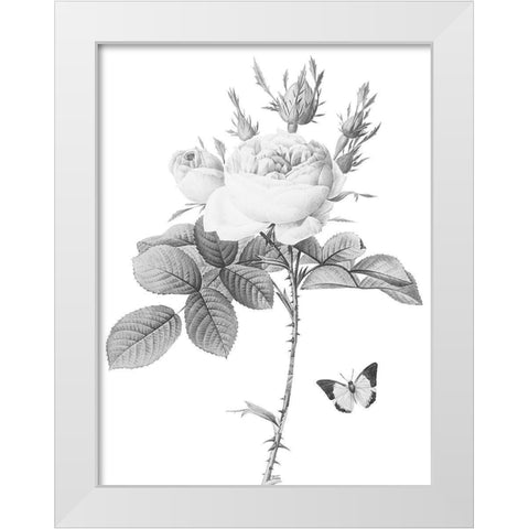 Greyscale Floral White Modern Wood Framed Art Print by Villa, Mlli