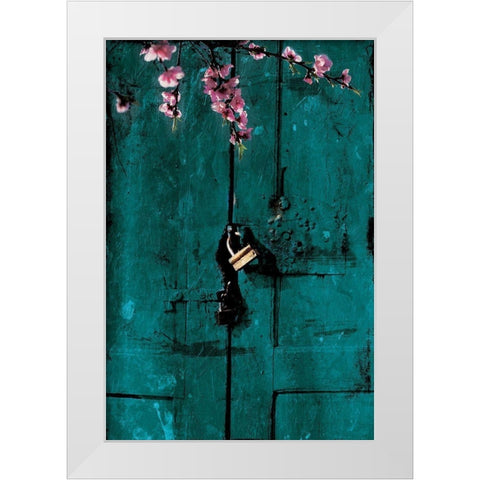 Door And Flowers White Modern Wood Framed Art Print by Villa, Mlli