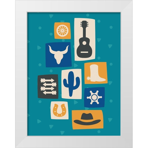 Western Icon Stamps White Modern Wood Framed Art Print by Villa, Mlli