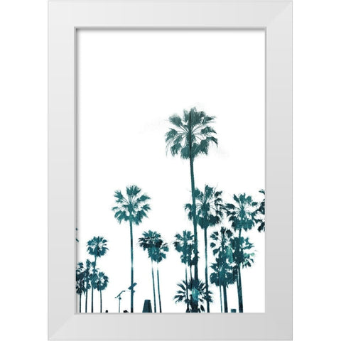 Palms in Teals White Modern Wood Framed Art Print by Villa, Mlli