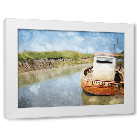 Lets Go Fishing White Modern Wood Framed Art Print by Villa, Mlli