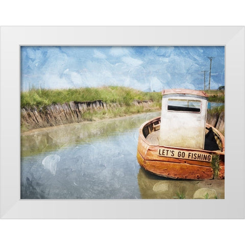 Lets Go Fishing White Modern Wood Framed Art Print by Villa, Mlli