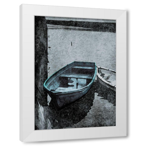 Boat In The Blue White Modern Wood Framed Art Print by Villa, Mlli