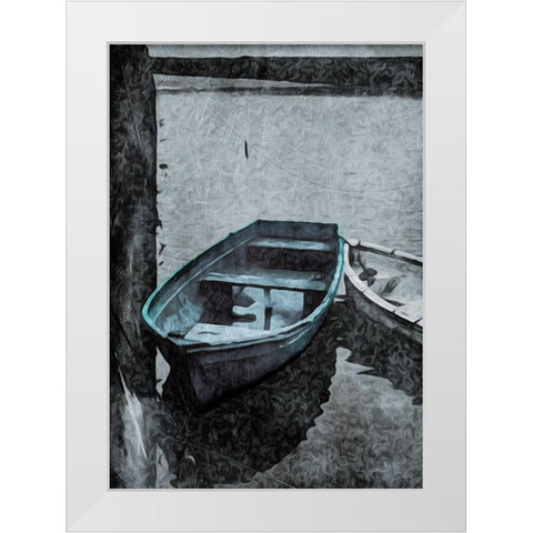 Boat In The Blue White Modern Wood Framed Art Print by Villa, Mlli
