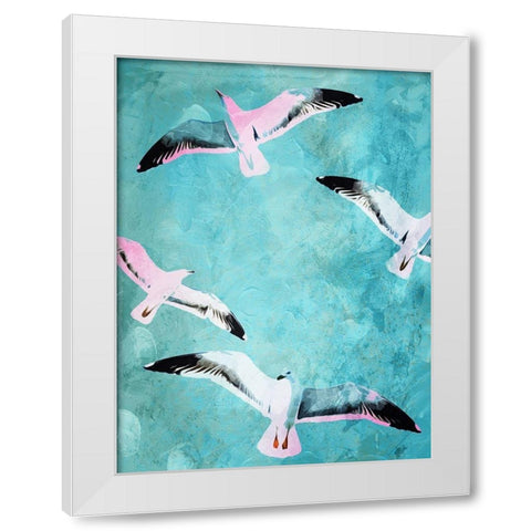 Birds In The Sky White Modern Wood Framed Art Print by Villa, Mlli