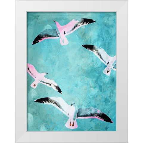 Birds In The Sky White Modern Wood Framed Art Print by Villa, Mlli