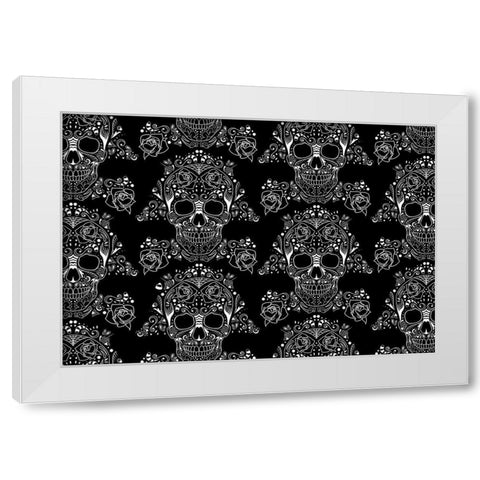 Halloween Skull Pattern White Modern Wood Framed Art Print by Villa, Mlli