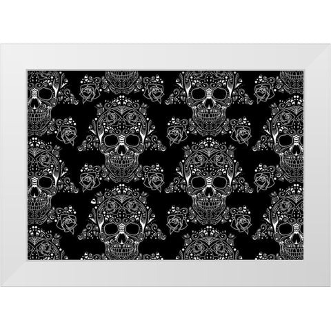 Halloween Skull Pattern White Modern Wood Framed Art Print by Villa, Mlli