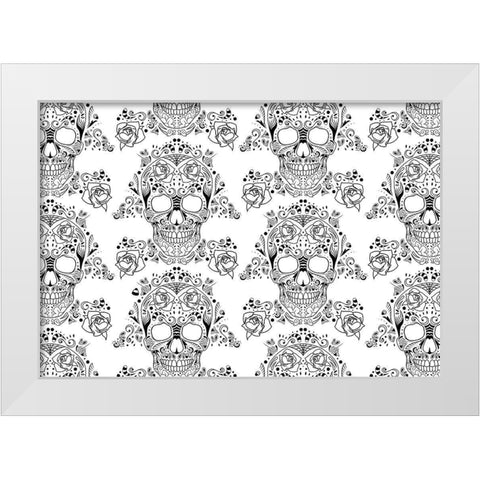Halloween Skull Pattern Reverse White Modern Wood Framed Art Print by Villa, Mlli