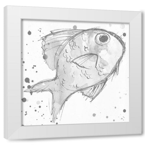 Minimal Sketch Fish Grey White Modern Wood Framed Art Print by Villa, Mlli