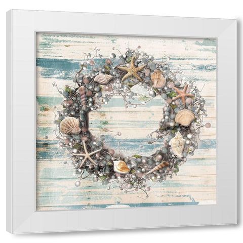 Wreath Blues Coastal White Modern Wood Framed Art Print by Villa, Mlli