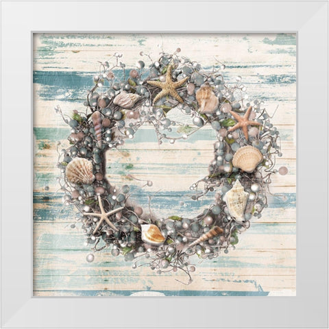 Wreath Blues Coastal White Modern Wood Framed Art Print by Villa, Mlli