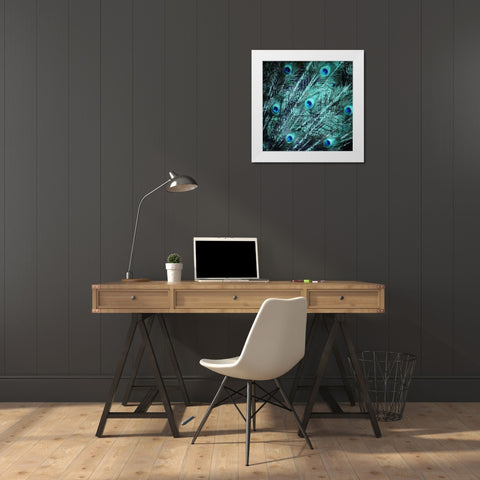 Peacock Spread White Modern Wood Framed Art Print by Villa, Mlli
