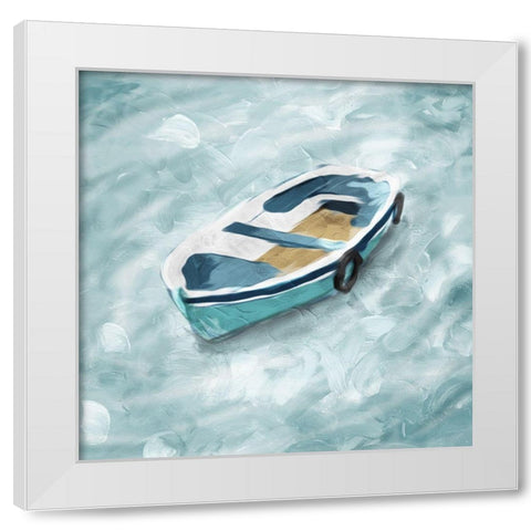 Boat On Its Own White Modern Wood Framed Art Print by Villa, Mlli