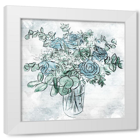 Blue Sketch Florals White Modern Wood Framed Art Print by Villa, Mlli