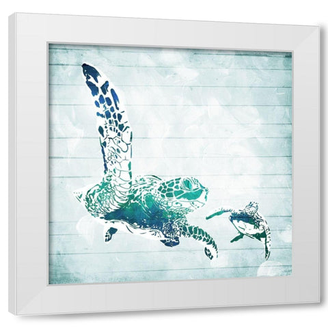 Turtles In The Sea White Modern Wood Framed Art Print by Villa, Mlli