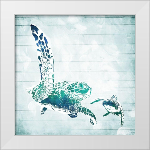 Turtles In The Sea White Modern Wood Framed Art Print by Villa, Mlli