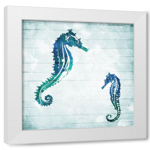 Horses In The Sea White Modern Wood Framed Art Print by Villa, Mlli